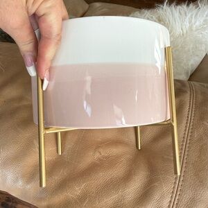 Elegant Pink and White Planter with Gold Stand